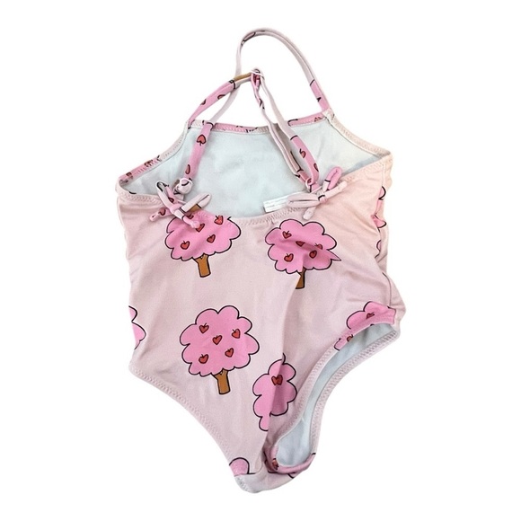 Zara Girl One Piece Swimsuit Pink Tree Hearts Print 2-3 Toddler - Picture 3 of 5